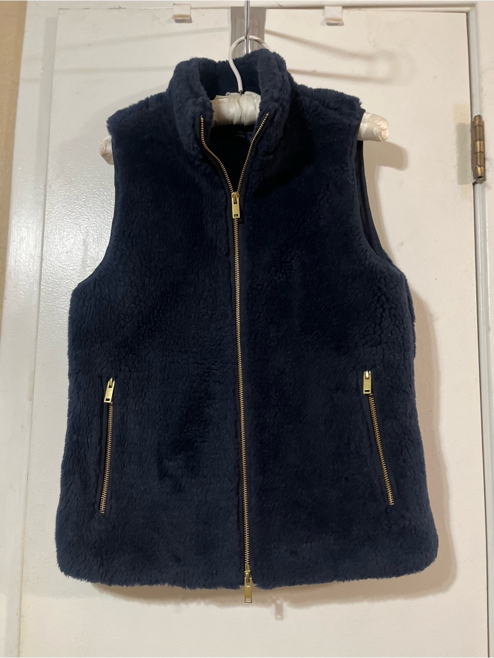 J Crew Women's S Faux Fur Zip-Front Navy Vest